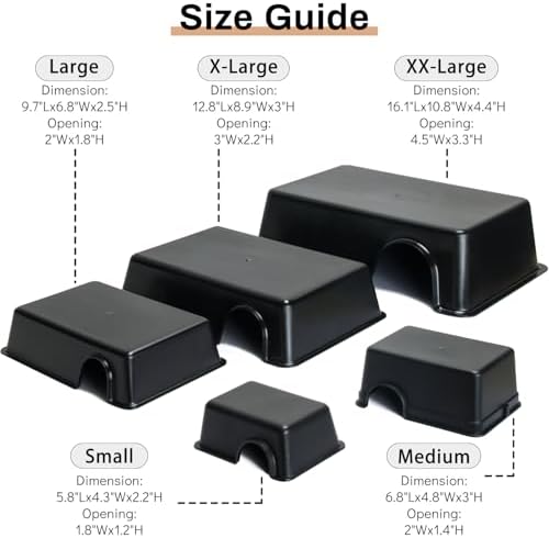 Reptile Hide Box - Provide Secure and Safe Shelter for Geckos and Ball Python Snakes, Easy to Clean (Black, XL)