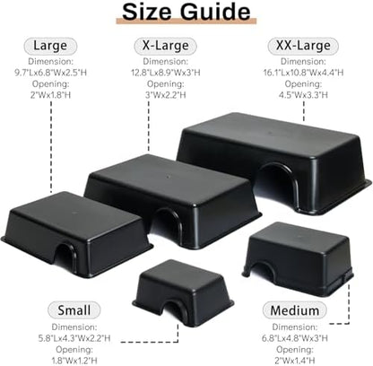 Reptile Hide Box - Provide Secure and Safe Shelter for Geckos and Ball Python Snakes, Easy to Clean (Black, XL)