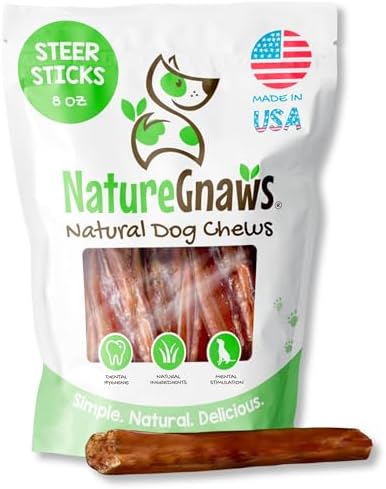 Nature Gnaws USA Steer Sticks for Dogs 5-7" (8oz) - Mixed Thickness - Long Lasting for Aggressive Chewers and Large Dogs - Natural Beef Bully Dog Chew Bones