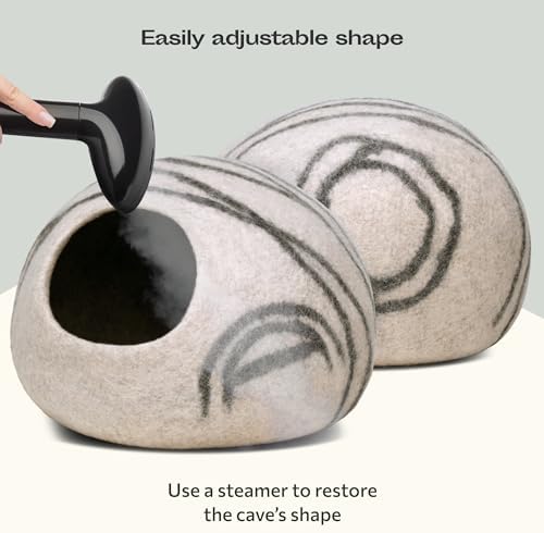 MEOWFIA Cat Cave – Premium Felt Cat Bed for Indoor Cats, Handmade 100% Merino Wool (Light Grey, Medium) (Pack of 2)