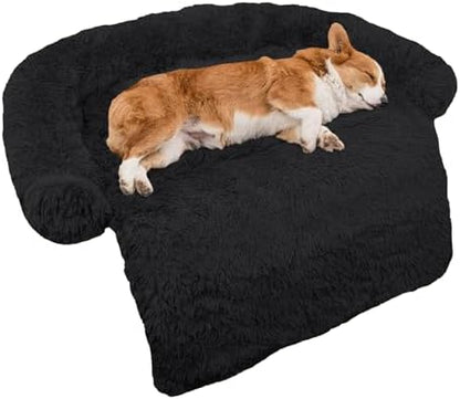 GGIB Calming Dog Bed Fluffy Plush Dog Mat for Furniture Protector with Removable Washable Cover for Large Medium Small Dogs and Cats (Medium, Black)