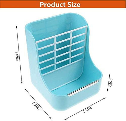 Rabbit Supplies with Bowl & Hay Feeder - Accessories for Bunnies & Guinea Pigs, 6x6x7 Inches (Blue)