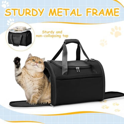 Cat Carrier Soft, Pet Dog Carrier Soft-Sided Airline Approved,Black