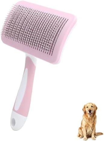 Self-Cleaning Slicker Dog Brush for Large Long-Haired Breeds （Light Pink）