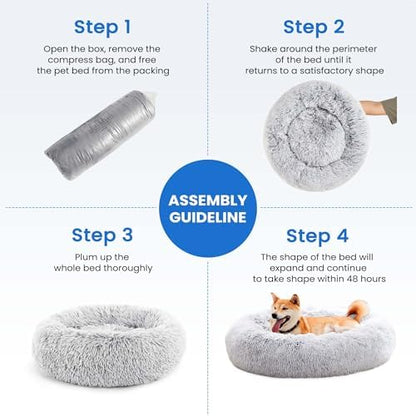 NEWBULIG 37.4x37.4 Inch Dog Couch Bed, Round Shape Large Sized Donut Beds for Indoor Dogs and Cats with Removable Cover, Anti-Slip, Cozy Fluffy Sofa, Grey