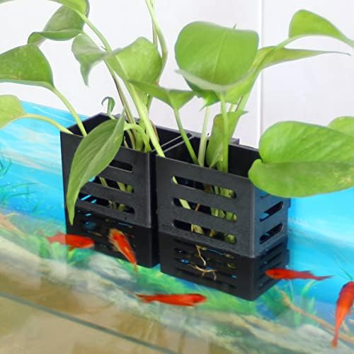4 Pcs Aquarium Plant Holder, Fish Tank Plant Holder with Hooks and Suction Cups, Aquarium Planter Cups for Emersed Plants, Suitable for Aquatic Plant Cultivation and Water Feature Decoration.