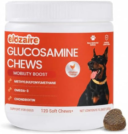 Hip and Joint Chews for Dogs, Glucosamine MSM Chondroitin, 120ct