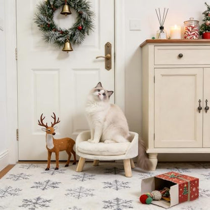 Elevated Dog Bed: Indoor Wooden Dog Chair with Cozy Pad Waterproof - Nordic Doggy Sofa Chair with Sturdy Wood Legs Anti Slip for Small Dogs Cats