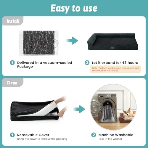 COZY KISS Orthopedic Dog Bed for Extra Large Dogs, L Shaped XL 44x32 inch