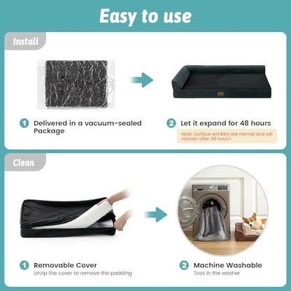 COZY KISS Orthopedic Dog Bed for Extra Large Dogs, L Shaped XL 44x32 inch