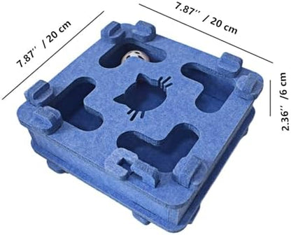 IUHKBH Cat Puzzle Toy, Soft Felt Intelligence Mind Game Track Balls Interactive Kitten Toy Puzzle Box for Indoor Cats, Easy to Assemble [Blue]