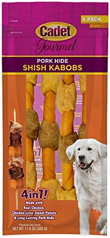 Cadet Gourmet X-Large Pork Hide Shish Kabobs Dog Chews, 4 Count, 10"
