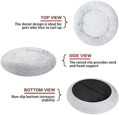 Bedfolks Calming Fluffy Donut Dog Bed for Medium Dogs,Light Blue, 30" Round