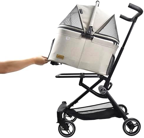 ROODO 2026 Upgraded Version 3 in 1 Dog Cat Stroller with Detachable Carrier Lightweight Folding Portable All Terrain Pet Travel System Puppy Kitty Doggie Bunny Stroller for 30lbs(Light Khaki)