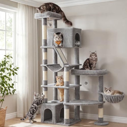 Feandrea Large Cat Tree, 74.1" Tall Sturdy Cat Tower for Indoor, Dove Gray
