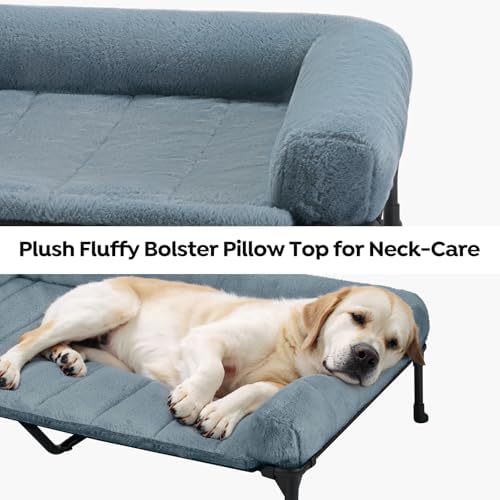Veehoo Elevated Dog Beds Large Sized Dog with Fluffy Plush Bolster Cushion