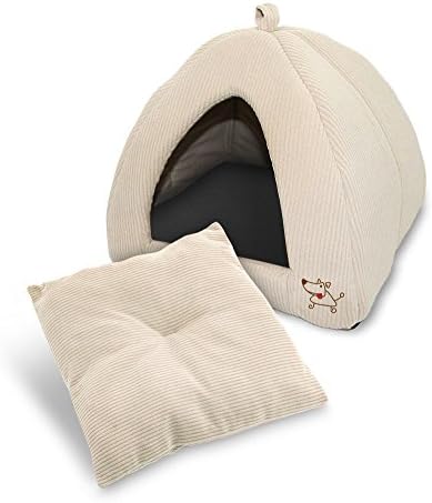 Best Pet Supplies Cat Bed for Indoor Cat, Domed Tent House with Removable Pillow, Covered Cat Cave for Small Dog, Puppies and All Breeds of Cats - Corduroy Beige, 16 x 16 x H:14"