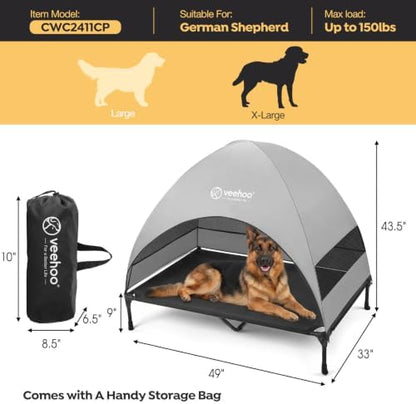 Veehoo Outdoor Dog Bed with Canopy, Cooling Elevated Dog Shade for Outside