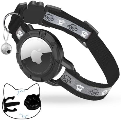 Breakaway AirTag Cat Collar, Reflective Cat Tracker Collar with Bell