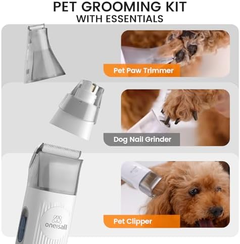 oneisall Dog Grooming Vacuum, Pet Grooming Vacuum with Clipper Nail Grinder, 1.5L Dust Cup Dog deshedding Brush with 7 Tools for Shedding Pet Hair, Home Cleaning (Grey)