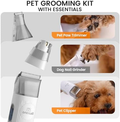 oneisall Dog Grooming Vacuum, Pet Grooming Vacuum with Clipper Nail Grinder, 1.5L Dust Cup Dog deshedding Brush with 7 Tools for Shedding Pet Hair, Home Cleaning (Grey)