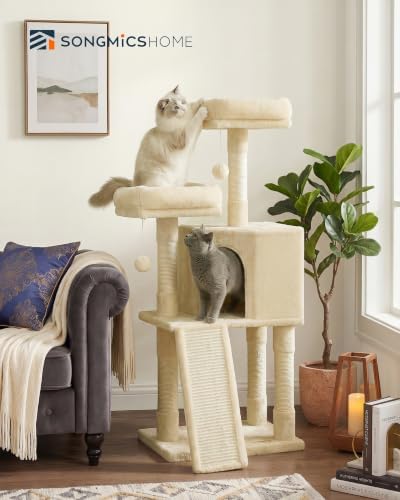 SONGMICS HOME Cat Tree, Scratching Ramp, Multi-Level Cat Condo