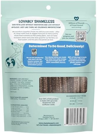 Shameless Pets Blueberry & Mint Dental Chews for Dogs, 8 Chews