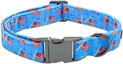 Independence Day Dog Collar, Summer Blue Flag Durable Metal Boy Dog Collars Adjustable Pet Collar for Small Medium Large Dogs