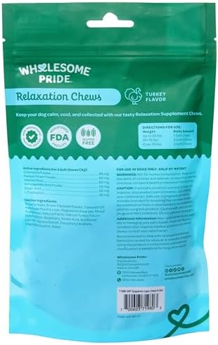 Wholesome Pride Calming Supplement for Dogs - 90 Soft Chews - Natural Anxiety Relief, Separation & Noise Stress Support with Herbal Ingredients, No Melatonin, Non-Drowsy