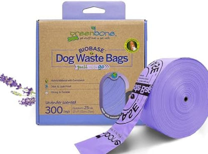 Greenbone BioBase Pull and Go Poop Bags 300 Bag Roll Lavender Scent For Home or Yard Box Dispenser