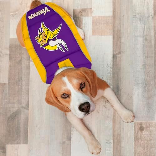 NFL Minnesota Vikings Puffer Vest for Dogs & Cats, Size Medium. Warm, Cozy, and Waterproof Dog Coat, for Small and Large Dogs/Cats. Best NFL Licensed PET Warming Sports Jacket