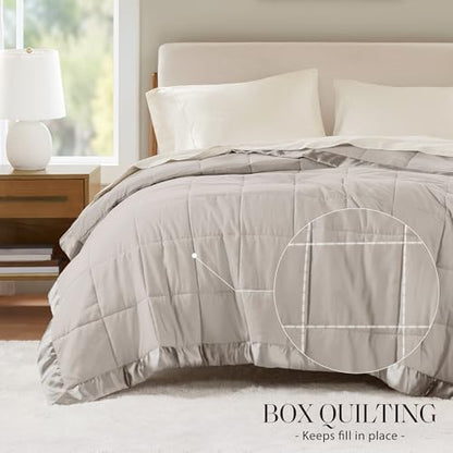 Madison Park Windom Down Alternative Blanket, Premium 3M Scotchgard Moisture Wicking Treatment, Lightweight and Soft Bed Cover For All Season, Satin Trim, Grey King