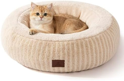 SOMAHE Donut Cat Bed, 25.6" Deep Bolster, Moon Velvet & Sherpa, Apricot