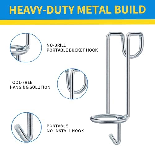 2 Pack Horse Water Bucket Hooks, Heavy Duty Metal Horse Bucket Hooks, Portable Rust Resistant Horse Stall Bucket Holder Over Fence No Drill Stable Hanging Design