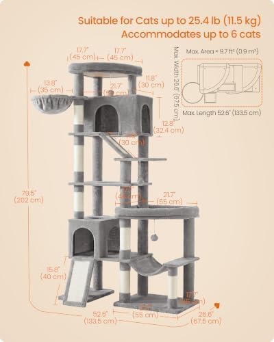 Feandrea Large Cat Tree, 79.5" Tall Sturdy Cat Tower for Indoor, Dove Gray