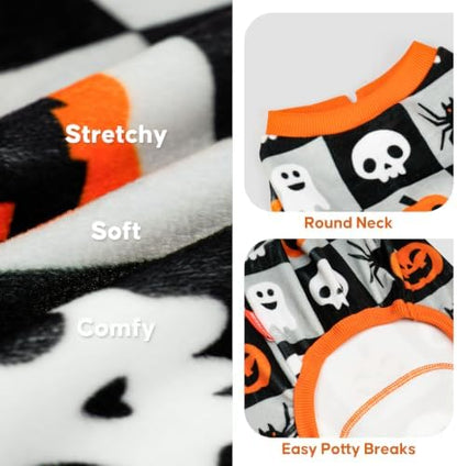KYEESE Dog Halloween Pajamas for Small Medium Dogs, Checkered Pumpkin Ghost