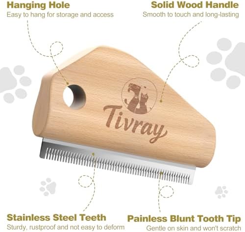 Dog Brush for Shedding, Wood Deshedding Brush for Dogs, 4.3inch