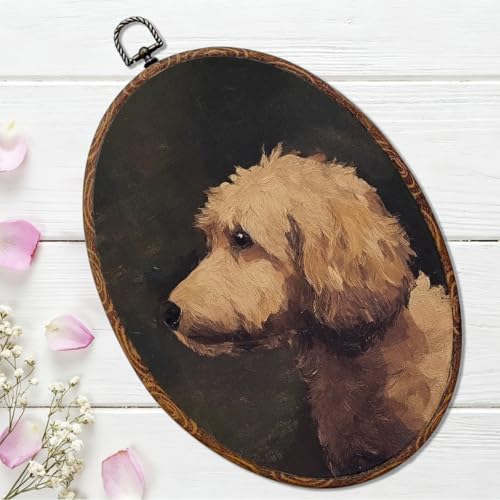 Vintage Dog Oval Framed Wall Art, Dog Lover Gifts Canvas Art Wall Decor，Cute Cottage Hanging Decor Painting Artwork for Home Bedroom Bathroom Pet Shop Living Room Office Decorations 8.3x12inch