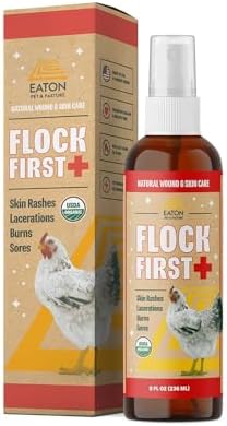 Eaton Pet and Pasture Flock First USDA Organic Chicken Wound Spray – Natural Poultry First Aid for Bumblefoot, Pecking Wounds, Cuts, Frostbite & Scaly Leg Mites, Vet Recommended, 8 oz
