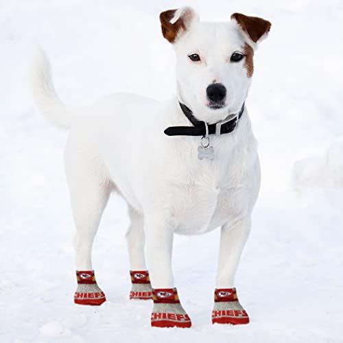 NFL Kansas City Chiefs Anti Slip Dog Socks with Elastic Ribbed Top, Size X-Small/Small. Indoor/Outdoor Socks, Best Dog Paw Protector, 2 Pairs, Cool Puppy Supplies with NFL Logo of Chiefs Team