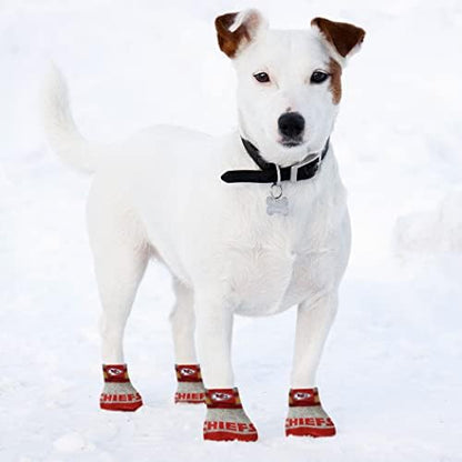 NFL Kansas City Chiefs Anti Slip Dog Socks with Elastic Ribbed Top, Size X-Small/Small. Indoor/Outdoor Socks, Best Dog Paw Protector, 2 Pairs, Cool Puppy Supplies with NFL Logo of Chiefs Team