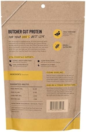 Vital Essentials Freeze Dried Raw Duck Hearts Dog Treats, 3.5 oz Bag