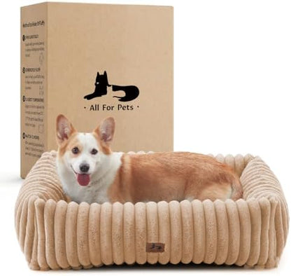 Dog Bed Medium Size Dog, Rectangle Orthopedic Pet Bed for Car and Indoor, Comfort Fluffy Memory Foam Dog Beds with Anti-Slip Bottom, Camel (30x24x8 inches)