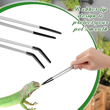 Lasnten 2 Pcs Reptile Feeding Tongs, 10 Inch &10.5 Inch, Long, Silver