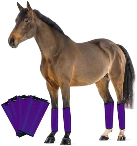FOXLVDA Pony Fly Boots (Donkey/Mini Horse), Set of 4 - Loose Fitting Design, Breathable, Adjustable & UV Protective with Support Bars for Reduce Stomping & Leg Fatigue, 13hh-14.2hh (Purple, Medium)
