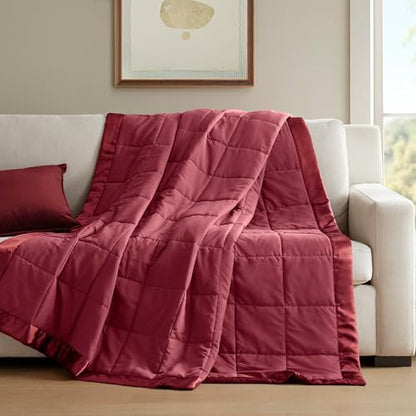Madison Park Down Alternative King Blanket for Bed, Satin Trim, Burgundy