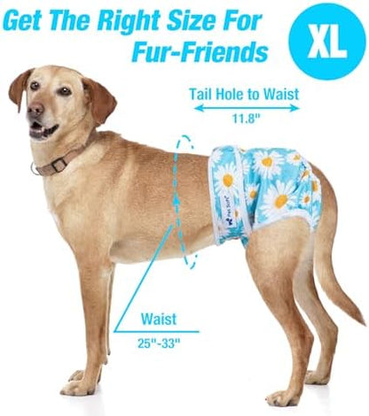 Pet Soft Female Dog Diapers, 3 Pack Washable Dog Diapers for Dogs in Heat, Reusable Dogs Period Panties, Puppy Diapers Female (Flowers, X-Large)