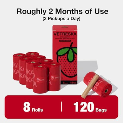 VETRESKA Dog Poop Bags with Handle 120 Count, Strawberry Scented Waste Bag