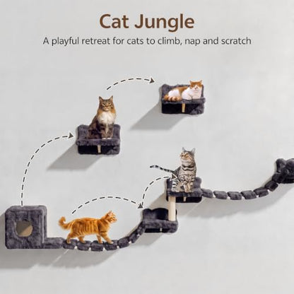 Cat Wall Furniture, 9 in 1 Cat Wall Shelves Set with Bridge, Grey