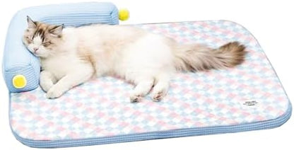 All-Season Ice Fabric Cat Bed with Cushioned Pillow Washable Mat for Pets